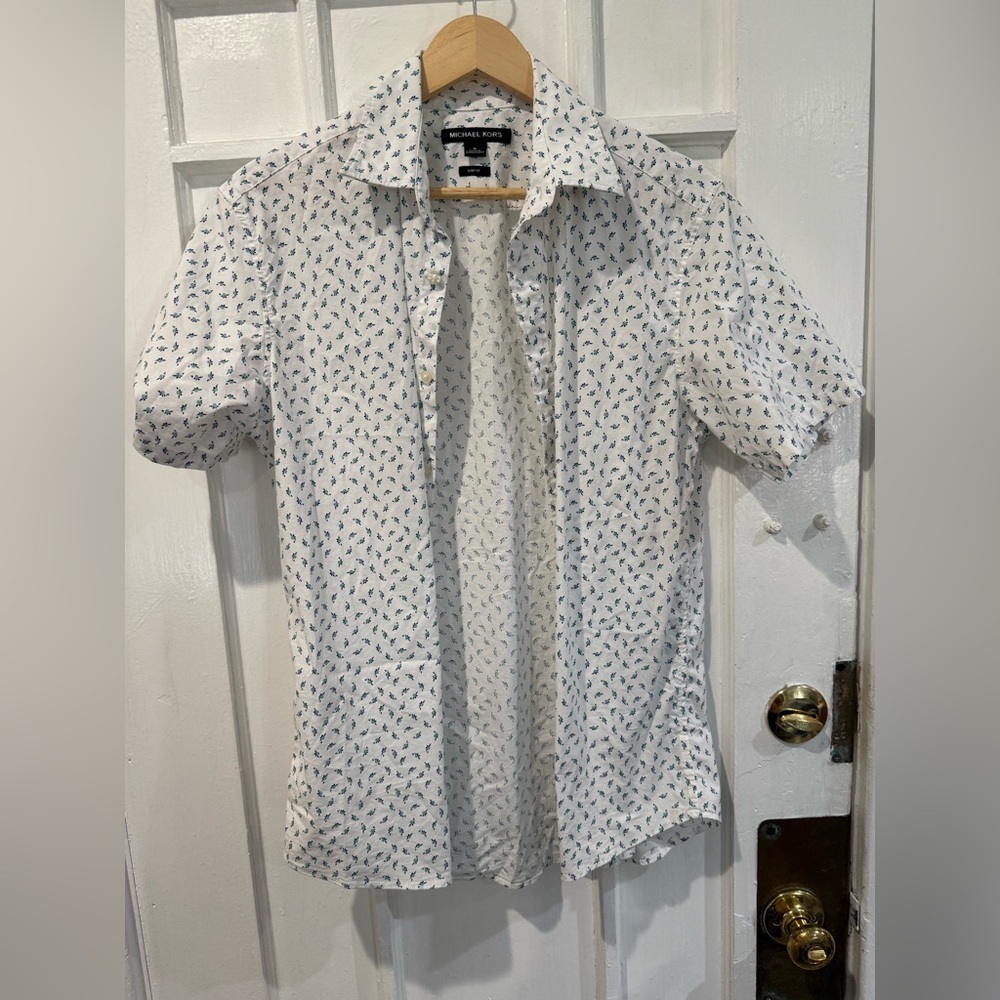 Michael Kors Ivory Shirt with Blue Floral Design